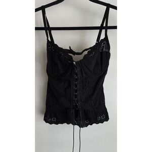 REBELFLOW Black Eyelet Corset Top Sleeveless Bustier Boho Women Lace Up